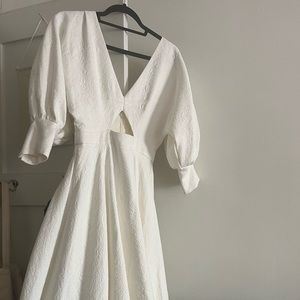 ASOS edition Women’s white Blouson Sleeve Midi Dress with cutout & texture